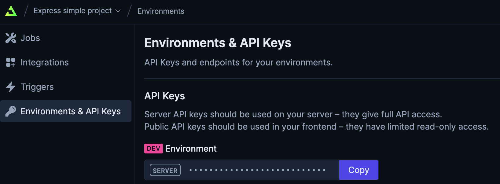 trigger.dev environment and API keys