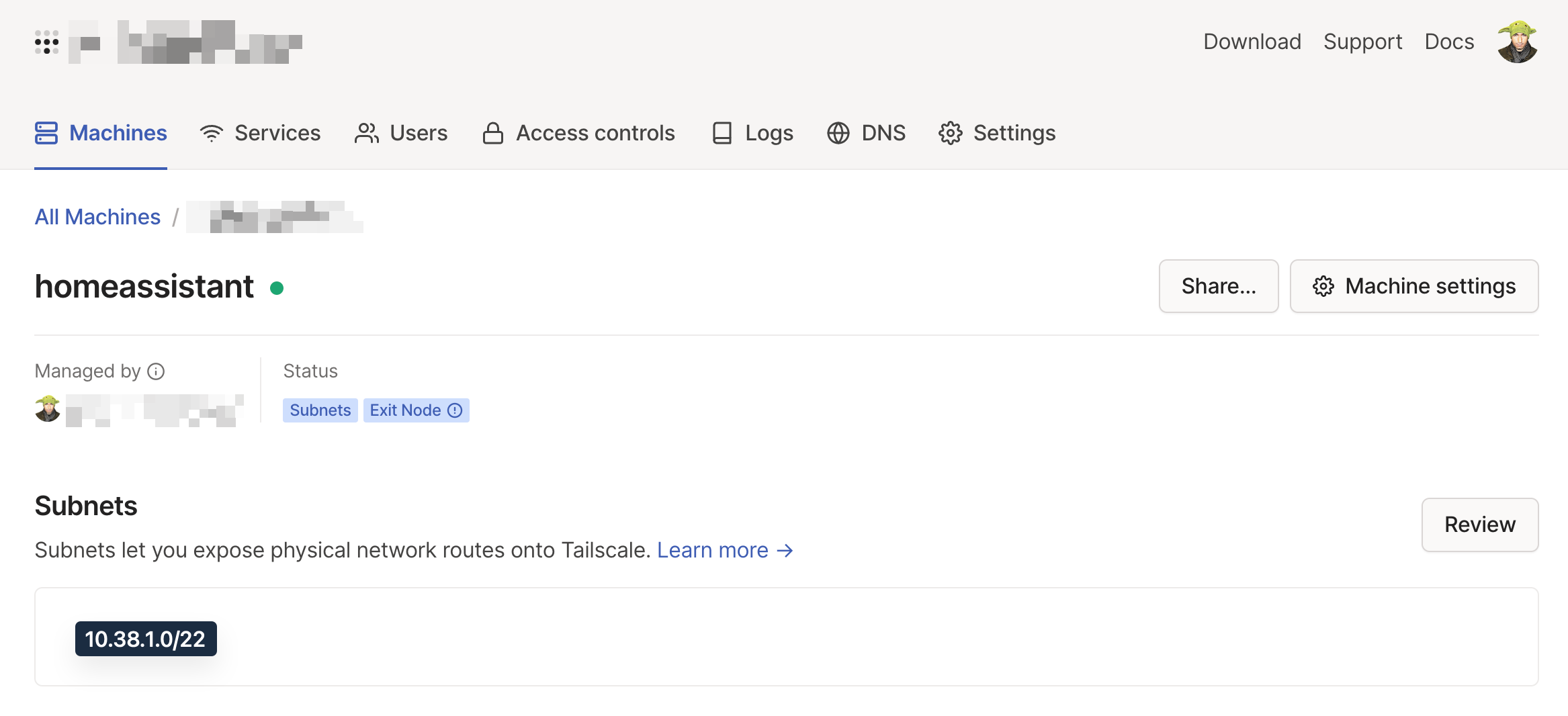 Configure accessible subnets via the Tailnet Tailscale network